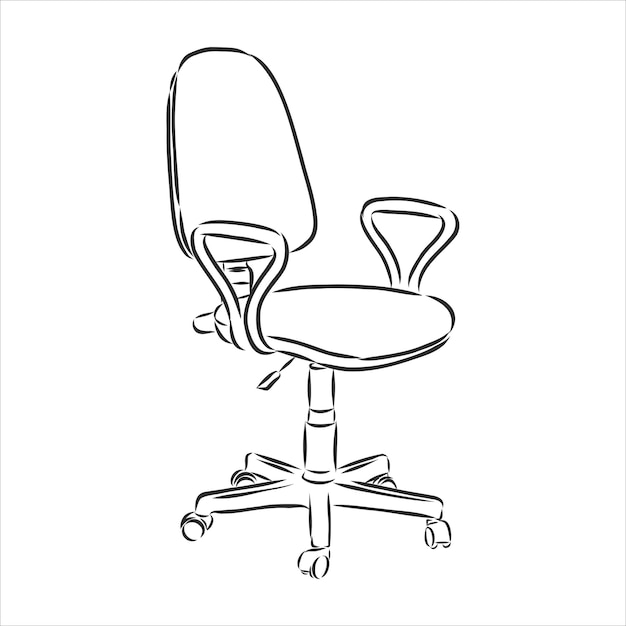 Office revolving chair with backrest and armrests, hand drawn.