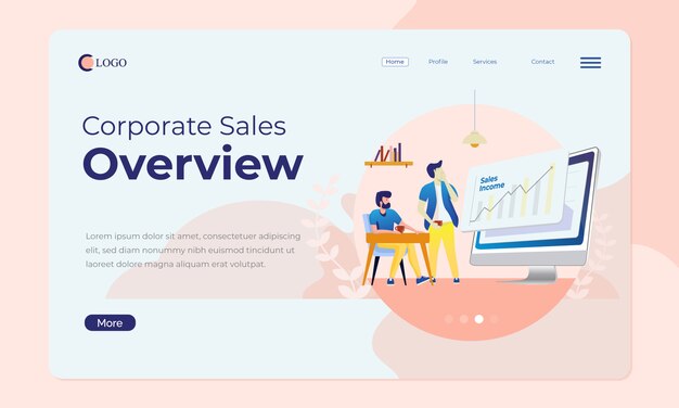 Vector office scene for landing page or web banner