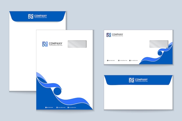 Office simple blue envelope template set