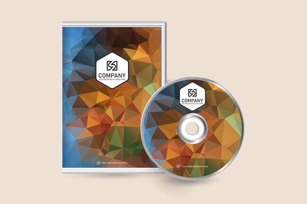 Vector office simple polygonal dvd case and disc label template