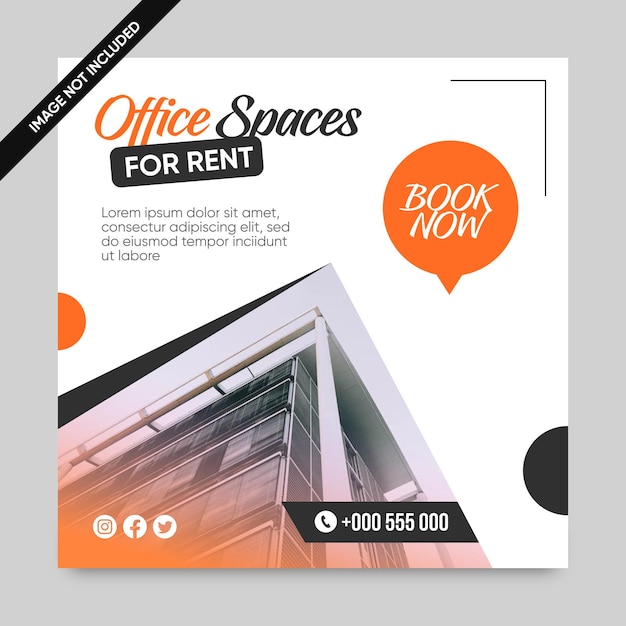 Premium Vector | Office space for rent social media post template