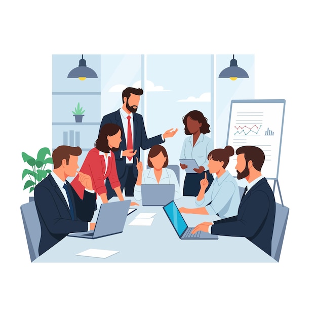 Office staff work Business people planning strategy Business Meeting with Diverse Group of People vector illustration