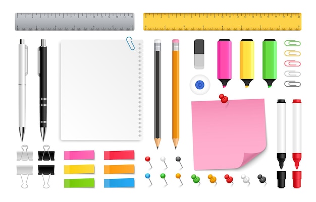 Office stationery for drawing and writing Pens pencils and colored markers
