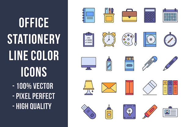 Office Stationery Line Color Icons