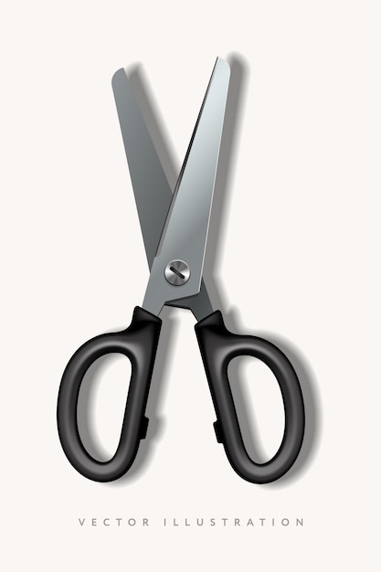 Office stationery scissors Realistic 3d design element In plastic cartoon styleVector illustration