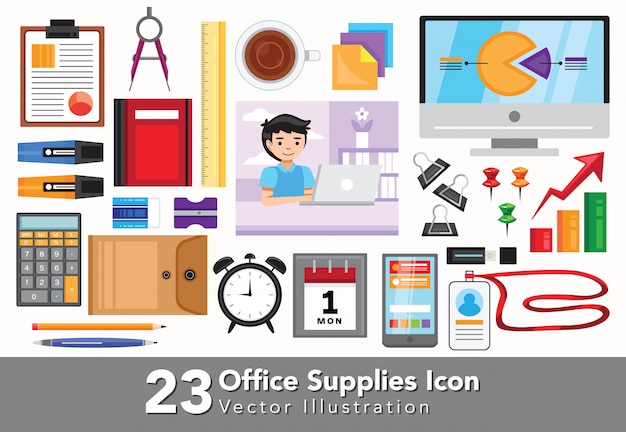 Office supplies icon collection