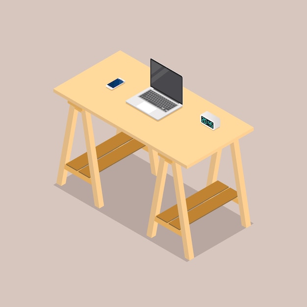 Office table workspace in isometric view Vector illustration