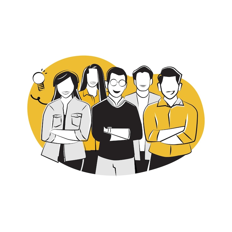 Vector office team collaboration collection set in geel en zwart