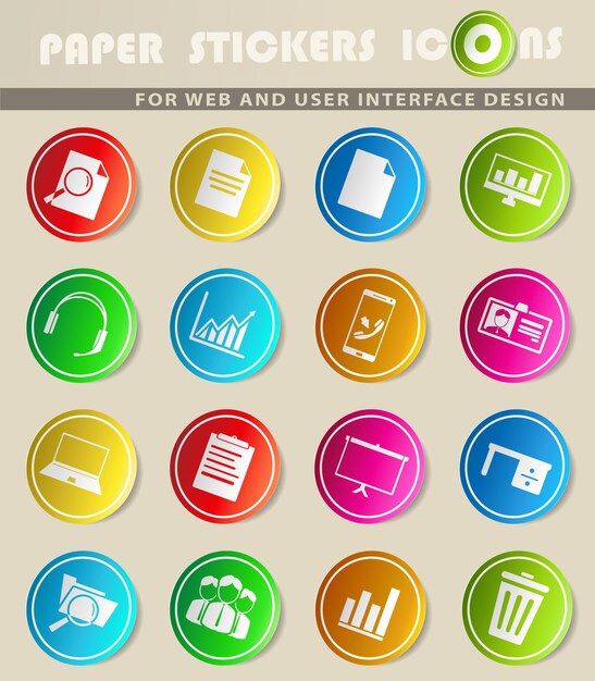 Office vector icons on colored paper stickers