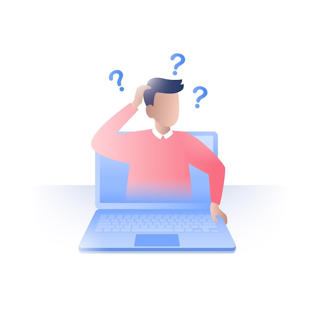 Office vector illustration man confused with questions