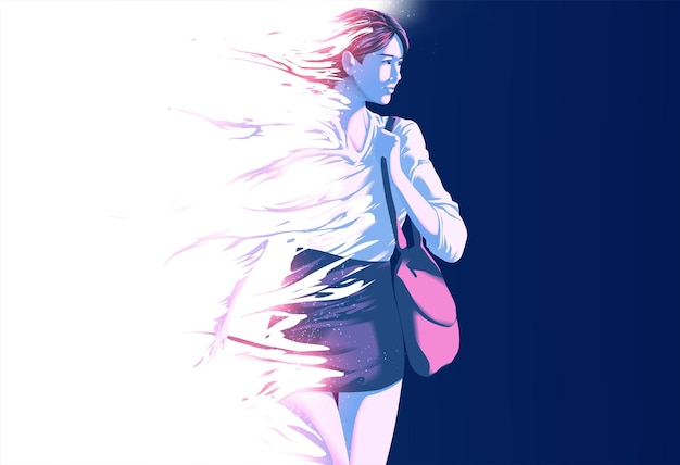 an office woman in disintegrated effect