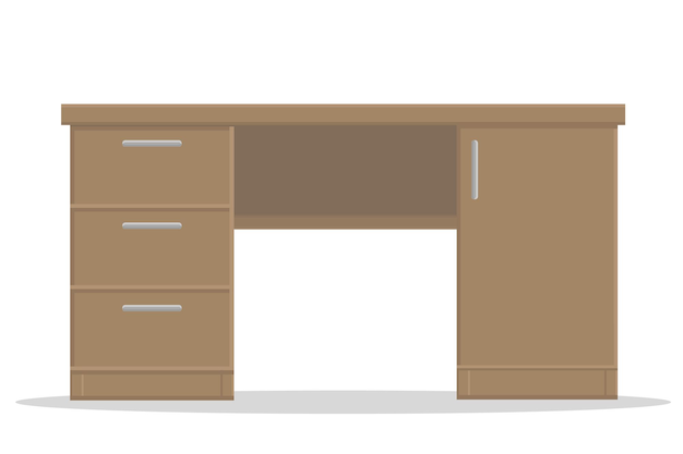 Офисный деревянный стол с ящиками на белом фоне изолирован