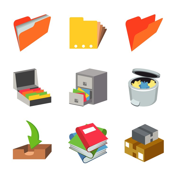 Vector office work paper equipment object set vector