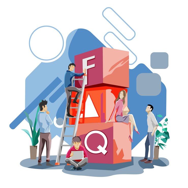 Vector office worker illustration of faq's for template page