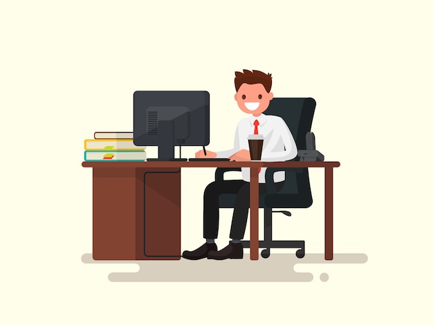 Office worker man behind a desk illustration