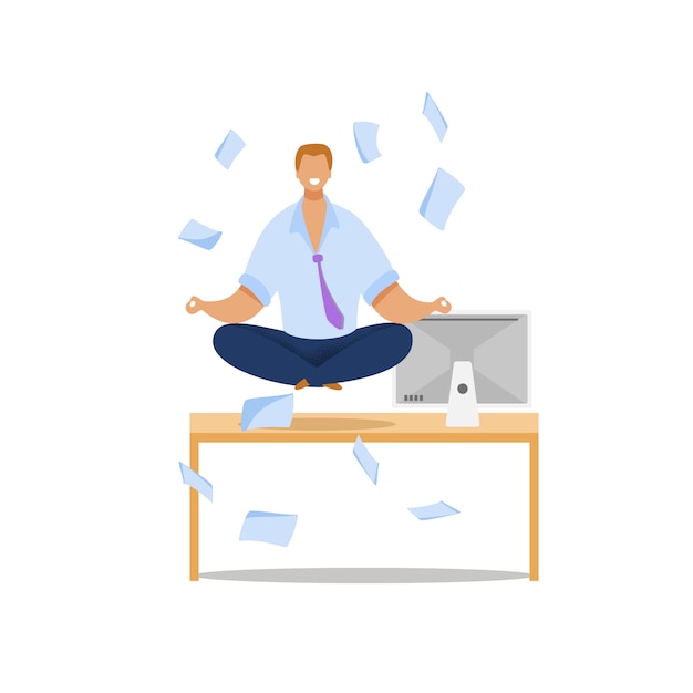 Office worker meditating flat illustration