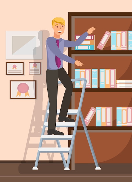 Office worker reaching documents flat illustration