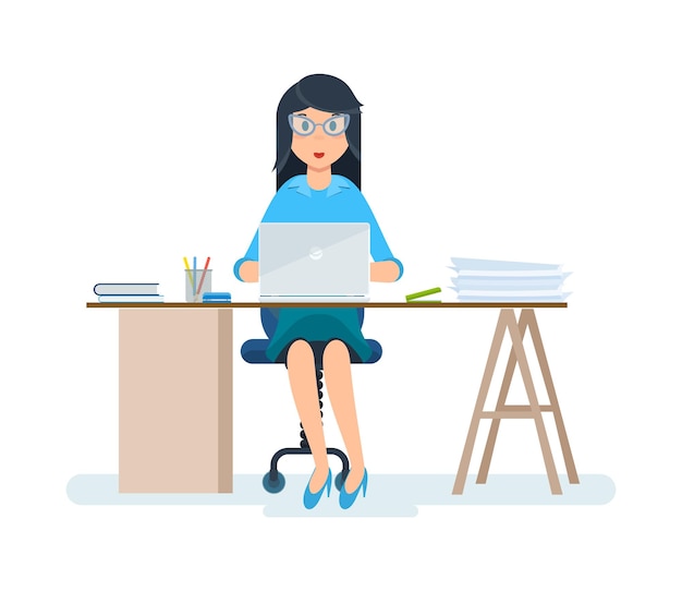 office worker in strict clothes working at computer in cabinet