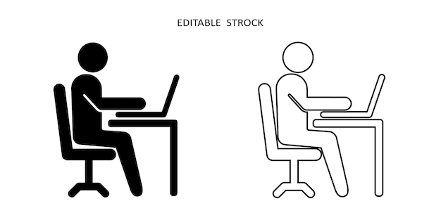 흰색 배경에 고립 된 회사원 벡터 아이콘 노트북 플랫 작업 컴퓨터 아이콘 테이블에서 작업