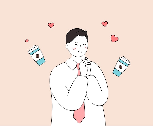 офисный работник, который просит коллегу купить кофе набор иллюстраций любовь сердце человек галстук