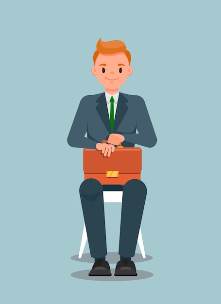 Office Worker with Briefcase Sitting Illustration