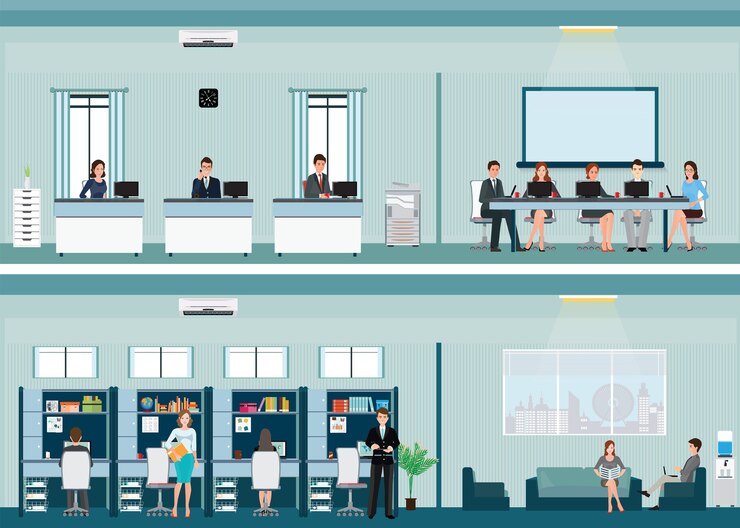 Vector office worker with office desk
