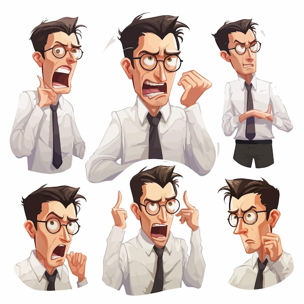 Vector office workerfacial expression set