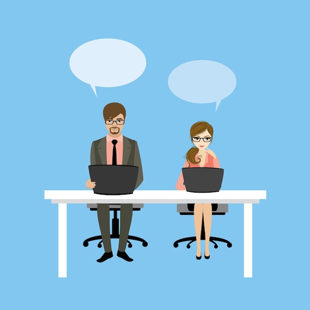 Office workers or business people working at computers vector illustration