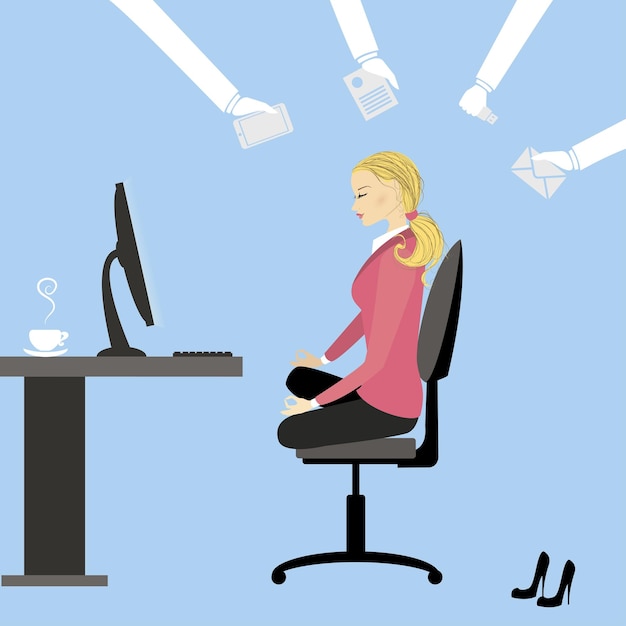 Office workers or business woman sitting at the table work without stress vector illustration