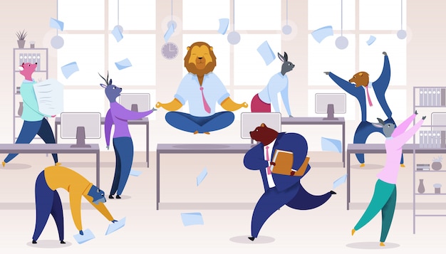 Vector office workers with animals heads clipart