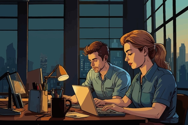 Vector office working cartoon illustration