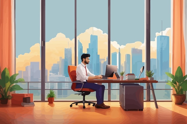 Vector office working cartoon illustration