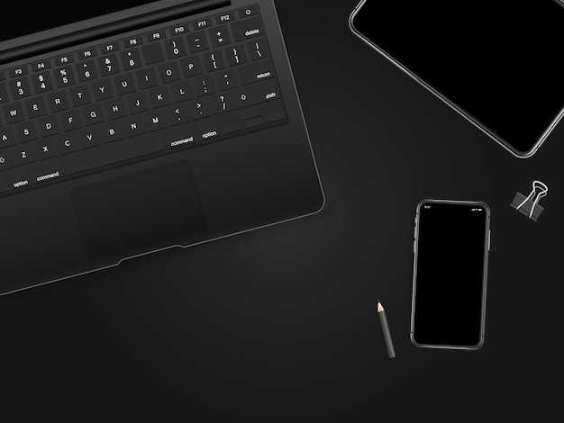 Premium Vector | Office working place with black gadgets