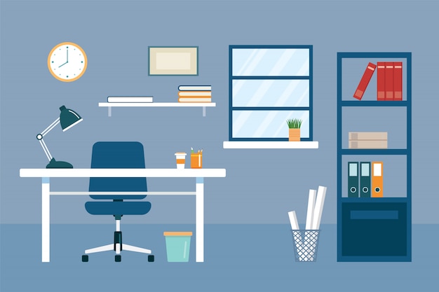 Vector office workplace and equipment flat design