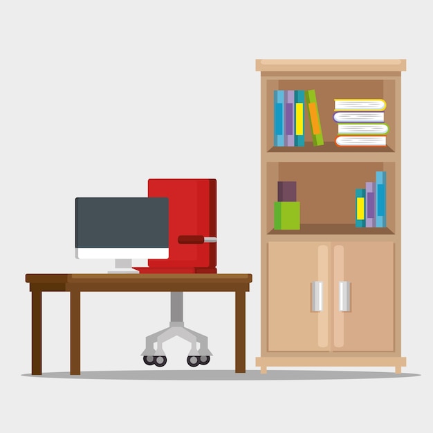 office workplace scene icons