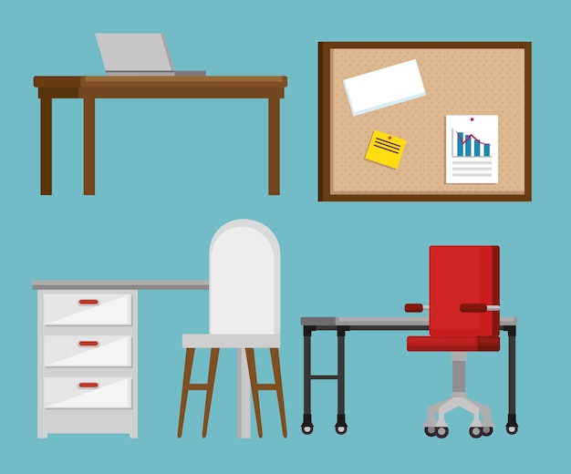 Office workplace set icons