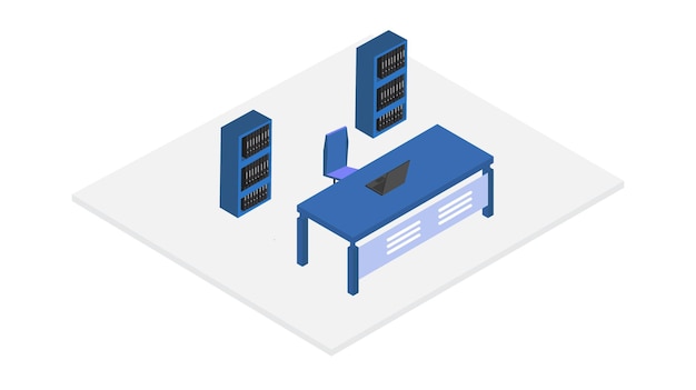 Vector office workplace vector isometric concept illustration work table with table chair  desktop computer