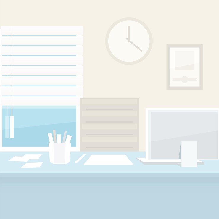 Vector office workplace with computer
