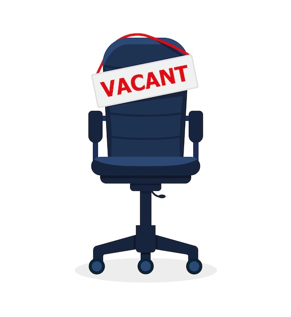 Office workplace with vacancy sign. Empty seat, chair in room for employee. Eps 10