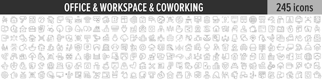 Vettore collezione di icone lineari di office workspace e coworking