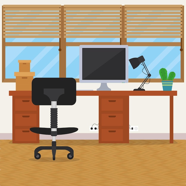 Office workspace illustration with computer