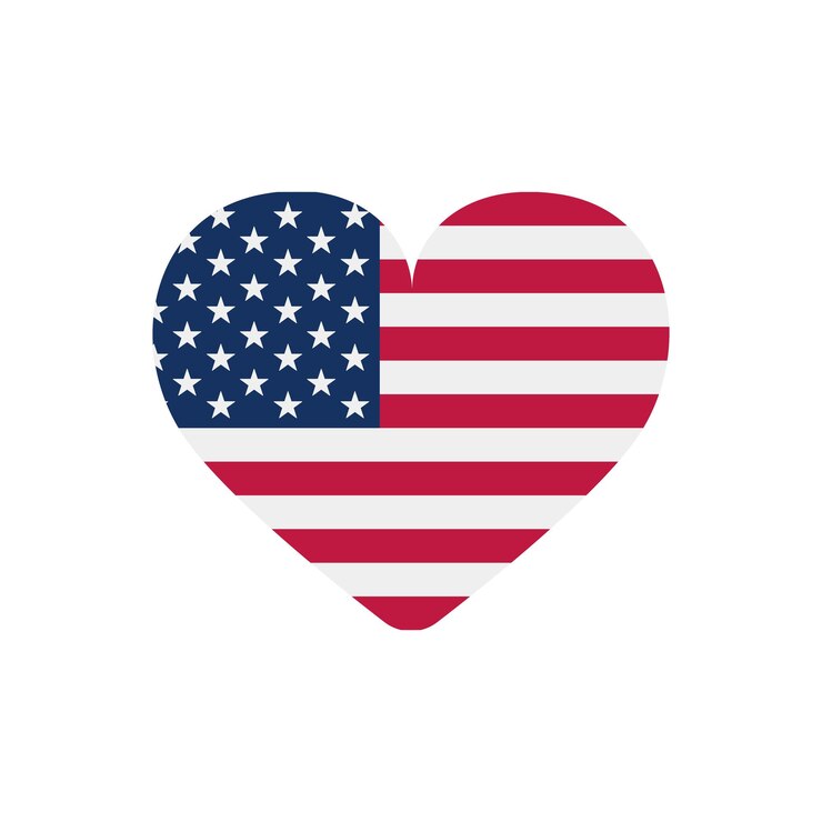 Vector official flag of the united states of america in the form of a heart vector