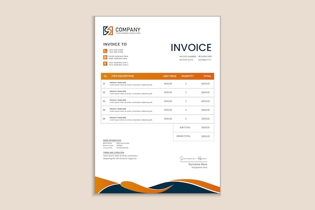 Official invoice layout with abstract geometric shape