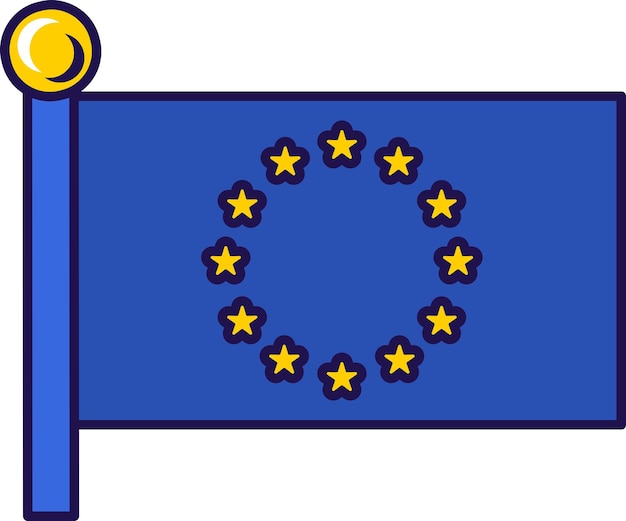 Vector officiële vlag van de europese unie op vlaggemast vector