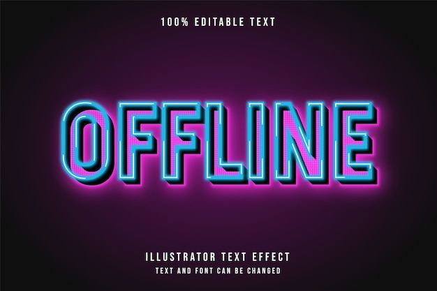 Offline, effetto di testo modificabile 3d effetto blu sfumato rosa effetto neon