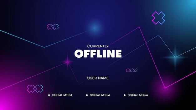 Vettore sfondo di streaming offline con banner di streaming light.gaming con luce di colore rosa e blu