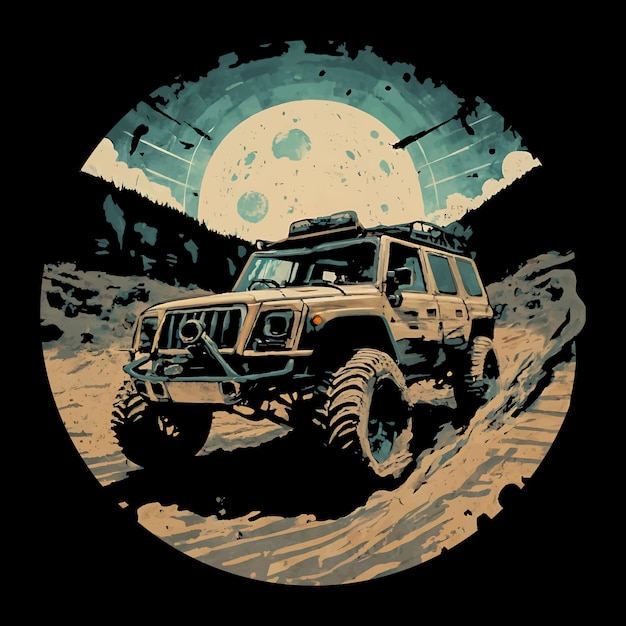 Offroad auto illustratie T-shirt ontwerp