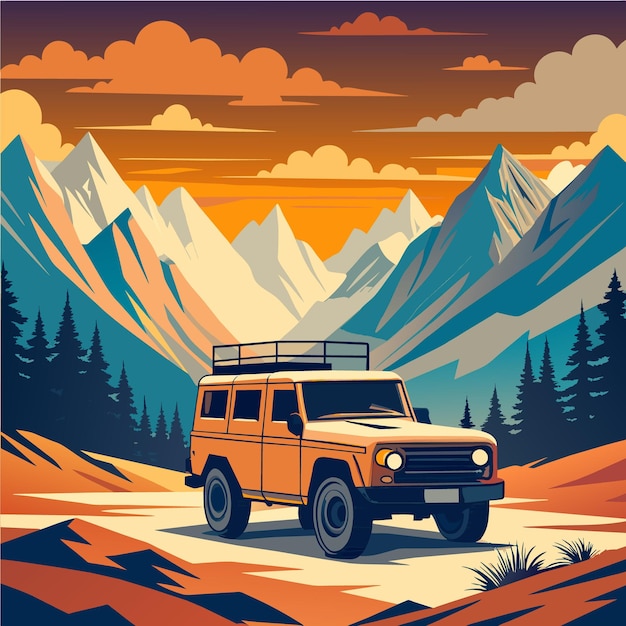 Offroad auto jeep SUV offroad vector illustratie cartoon ATV auto automobiel machine
