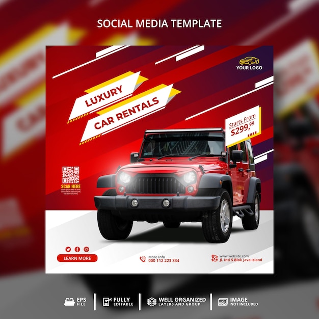 Offroad autoverhuur social media post banner template