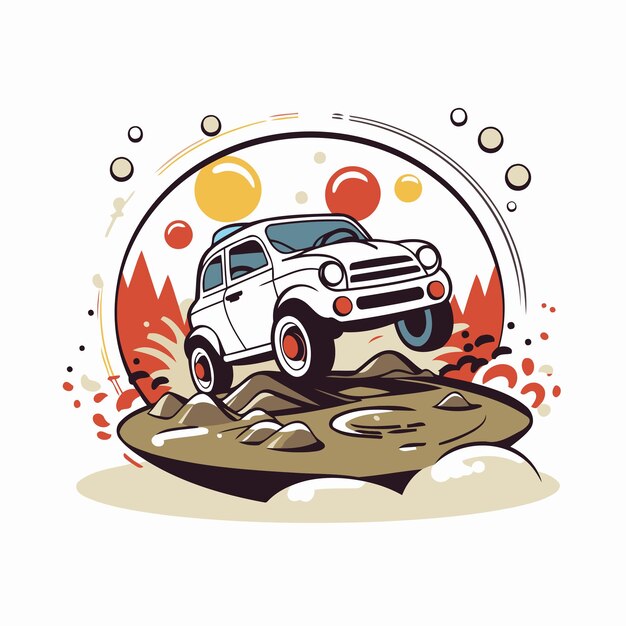 Offroad car on the road Vector illustration on white background